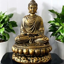 Antique Gold Color Gautama Buddha Artifical Stone Statue for Zen, Mediation