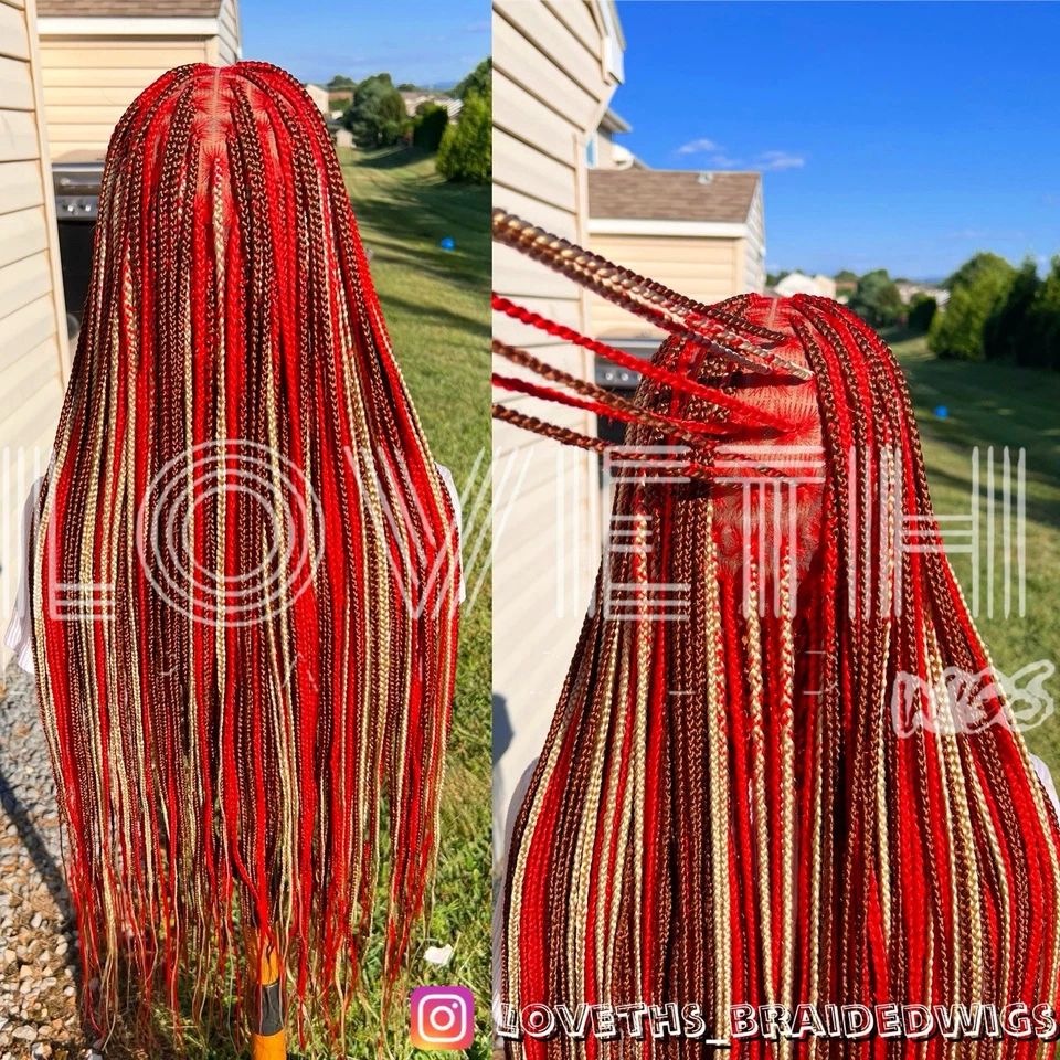 Se envía al día siguiente (ENVÍO 2 DÍAS) Peluca trenzada de encaje completo Cornrow, trenza marrón sin nudos Foto 2 de 4