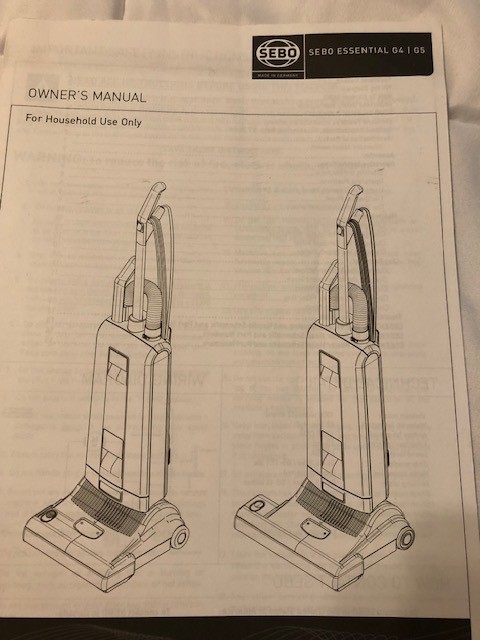 Sebo Vacuum Cleaner G4 and G5 Owner's Manual Booklet Upright