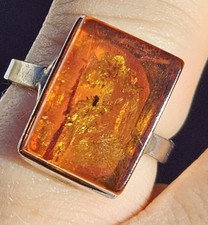 Mid Century Modern Modernist Baltic Amber Sterling Silver Geometric Ring Sz 6.25