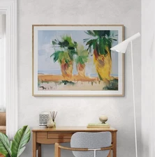 30x40" Green Palm Trees PRINT by Artist Jose Trujillo Soft Pastels Over Meadows
