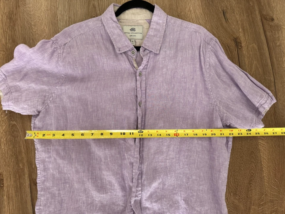 Report Collection XL Resort Soft Linen Short Sleeve Purple Button Down Shirt - Image 4 of 4