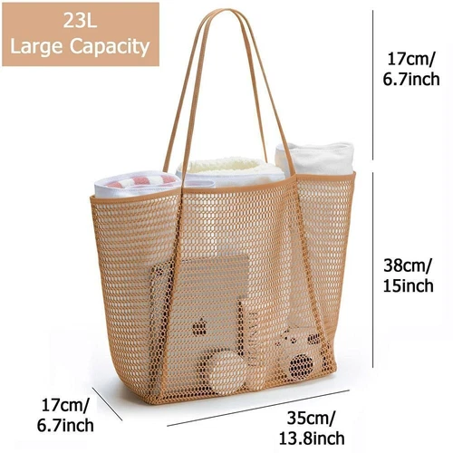 Extra Large Mesh Beach Bag Big Capacity Woven Shoulder Bag Travel UK NEW - Picture 2 of 26