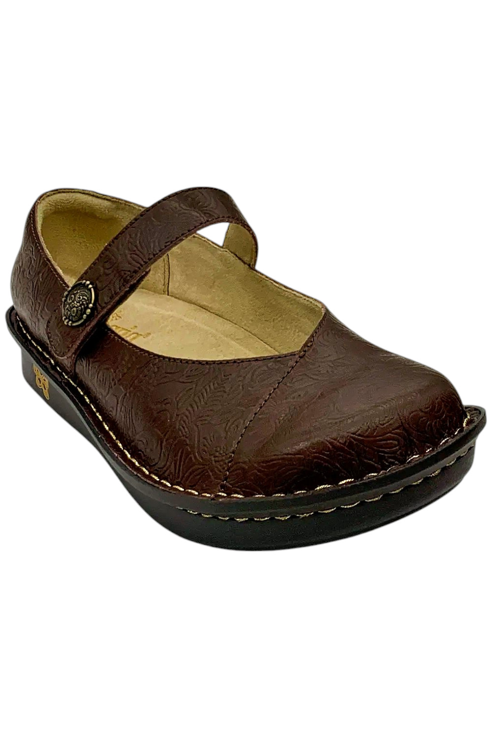 Женские кожаные слипоны Alegria Mary Janes Marcy с надписью коричневого цвета