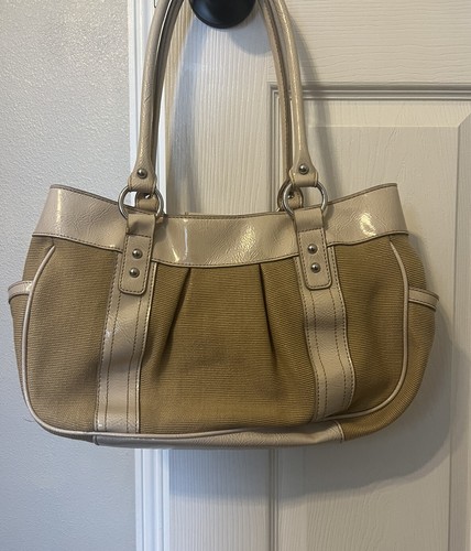 Vintage Liz Claiborne Purse Satchel Tan Double Handle Handbag Lined Pockets - Picture 2 of 10