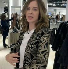 A900 ZARA BLACK BLAZER VELVET EMBROIDERED GOLD SEQUINS COAT JACKET TRINNY - M
