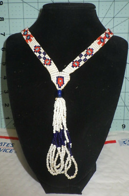 vintage seed bead necklace glass blue coral orange white turquoise black 23 insi