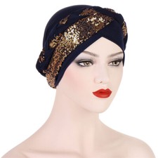 Muslim Women Sequin Braids Turban Hijab Hat Hair Loss Chemo Cap Wrap Headscarf