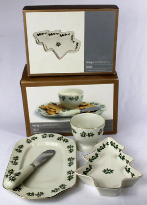Living Quarters Holiday Holly Christmas 3 Piece Serving Ensemble and Tree Tray