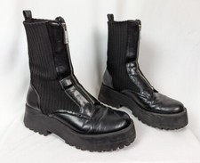 ZARA sz. 40/9 Flat Sock Ankle Boots Zipper Front Booties Combat Chunky Platform 
