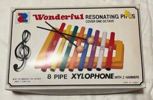 Vintage 1960s Childrens' Toy Xylaphone : 8-pipe,  Made in Taiwan Unused in Box