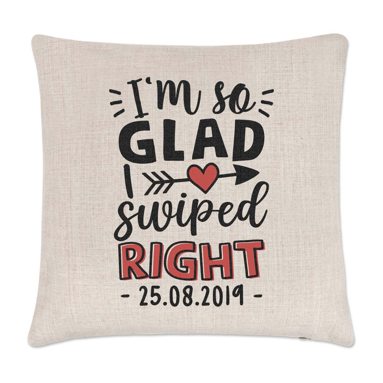Personalised I'm So Glad I Swiped Right Date Cushion Cover Pillow Love Valentine