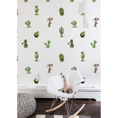 Removable Wallpaper Cute Cactus Pots Different types of cacti