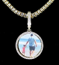 Personalized Picture Pendant Iced CZ Custom Photo 14k GoldPlated Memory Necklace