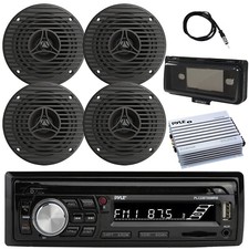 Pyle Marine CD Receiver, 3.5" 75W Speakers QTY 4 , Amp, Cover Black , Antenna