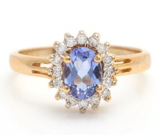 1.20 Carat Natural Blue Tanzanite and Diamonds in 14K Solid Yellow Gold Ring