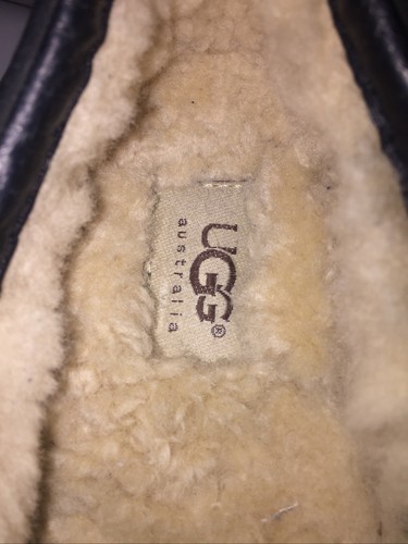UGG Black Chunky Slip On Leather Cozy Shearling Sheepskin Lined Women’s Size 10 - Picture 4 of 12