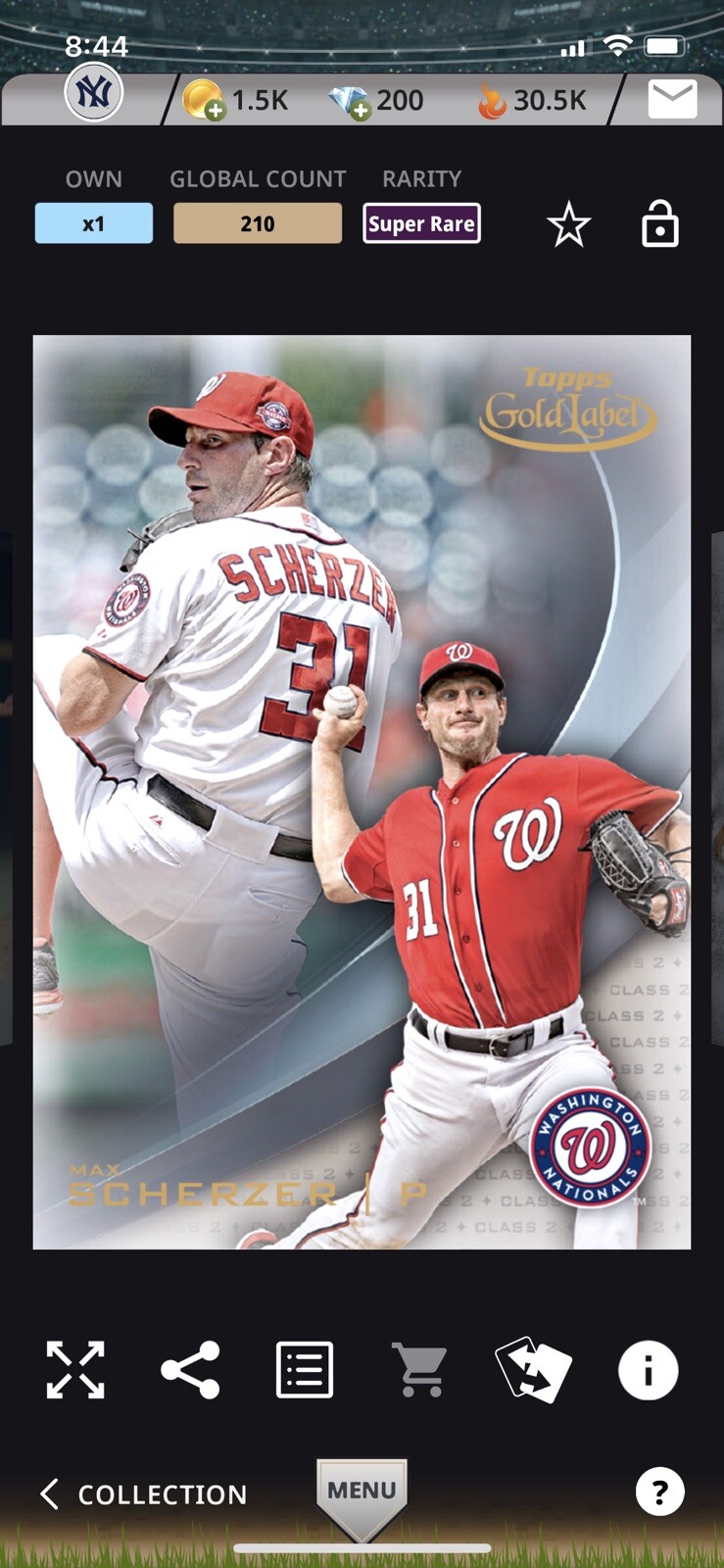 2016 Topps Bunt Gold Label MAX SCHERZER 210cc Super Rare [Digital]