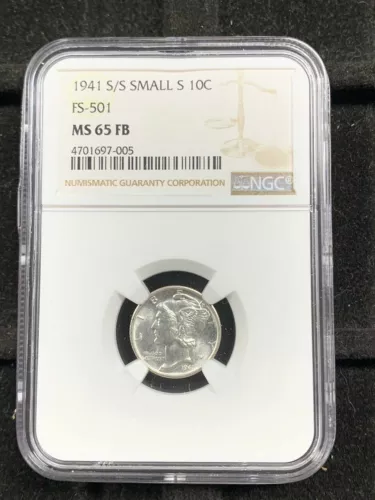 1941-S/S SMALL S  MERCURY DIME  RPM FS-501  NGC MS65 FB