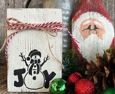 Christmas Mini Sign Snowman JOY Tiered Tray Farmhouse Shelf Decor Rustic Wood HP