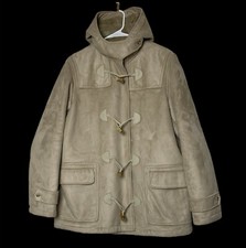 Womens Penny Lane Faux Suede Shearling Coat Horn Toggle Hooded Sz L Ralph Lauren