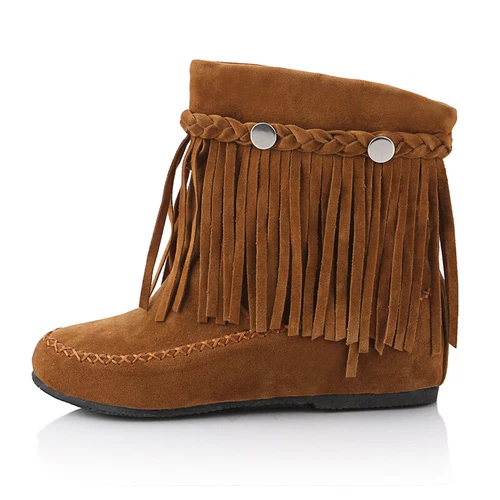 Damen-Stiefeletten Kunst-Wildleder Fransen Quaste Mokassin Stiefel runde Spitze Freizeitschuhe - Bild 9 von 18