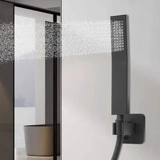 Matte Black Handheld Shower Square Head Handshower with Wall Connector  Hose