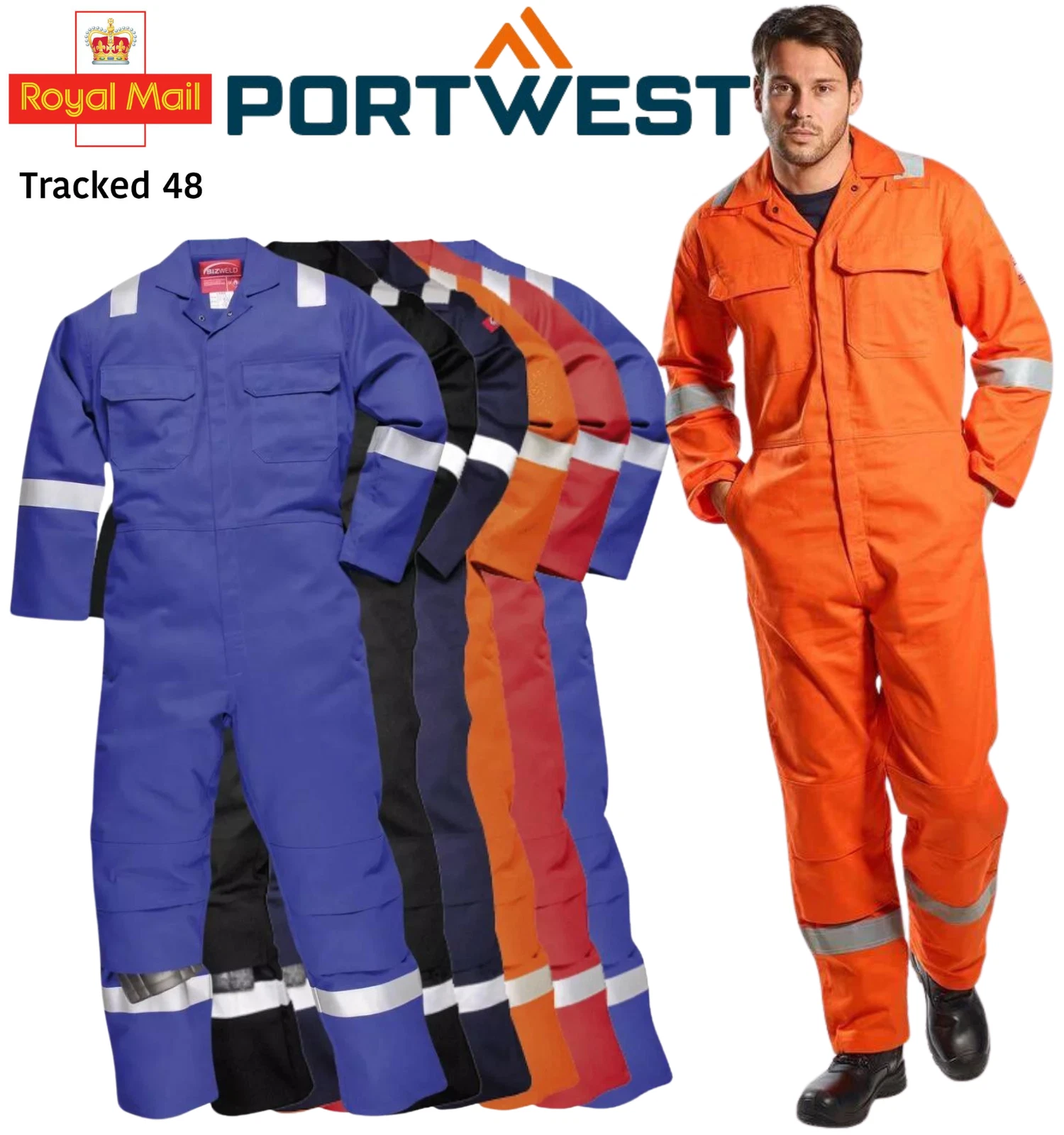 Portwest HI-VIS Overall Welding Flame Resistant Coverall Tape Knee Pad Pocket UK