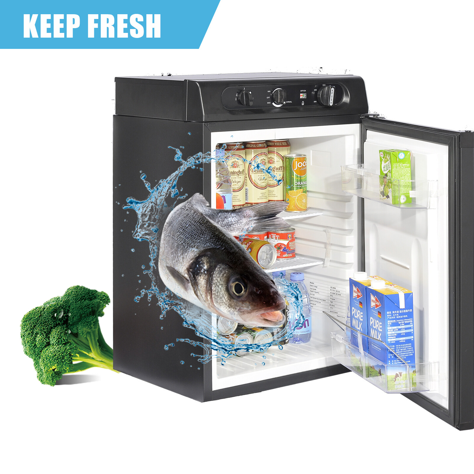 3Way LP Gas Fridge Propane Refrigerator Compact Freestanding 12V DC 2.