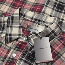 Isabel Marant NWT Marty Button Down Shirt Size M in Ecru/Red/Black Plaid Cotton