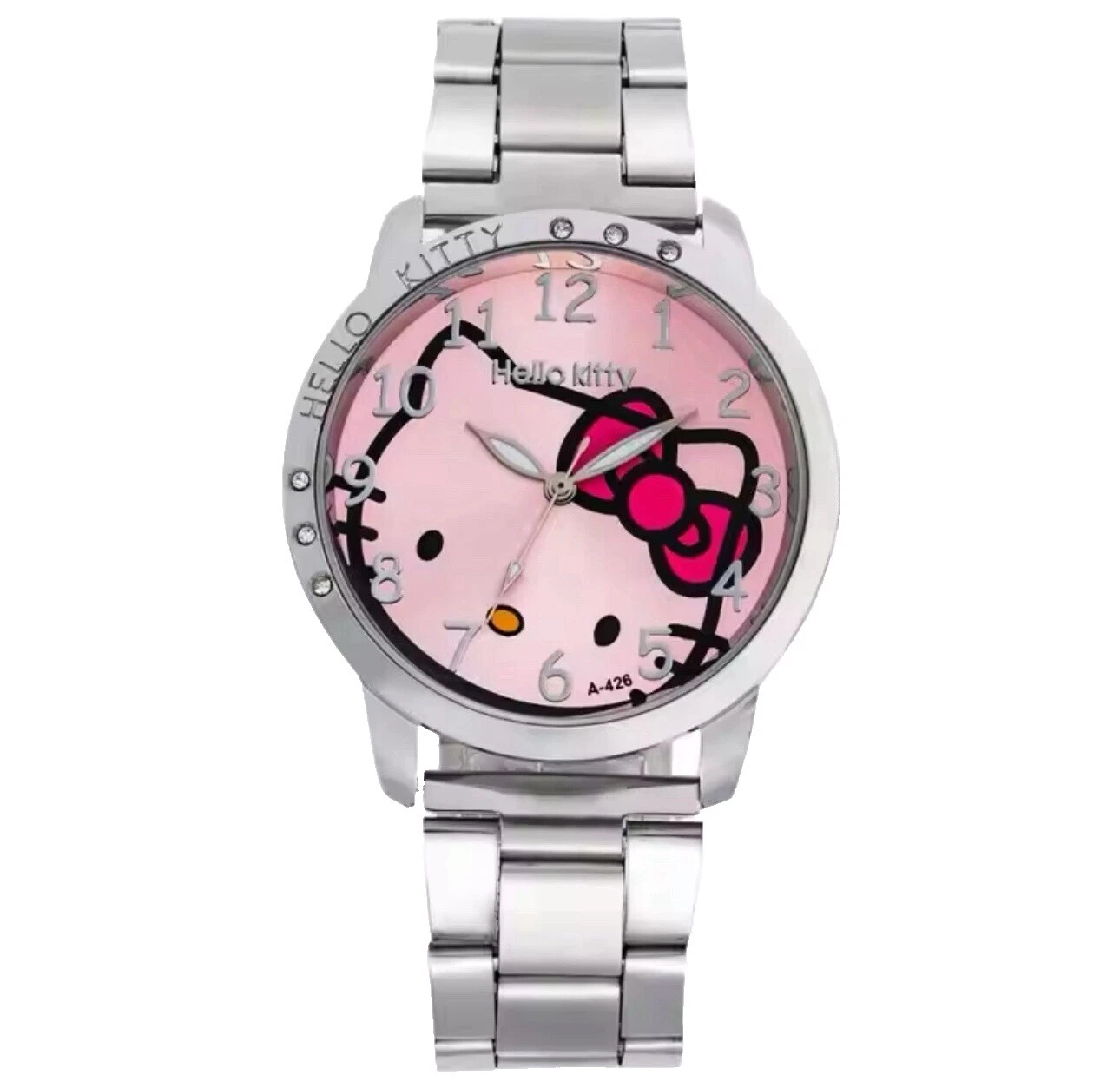 Banda de acero inoxidable Hello Kitty Caja de acero inoxidable Relojes de pulsera