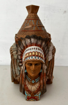indian tobacco jar ANTIQUE CHIEF MAJOLICA CERAMIC HUMIDOR w/REPAIR What is the age and