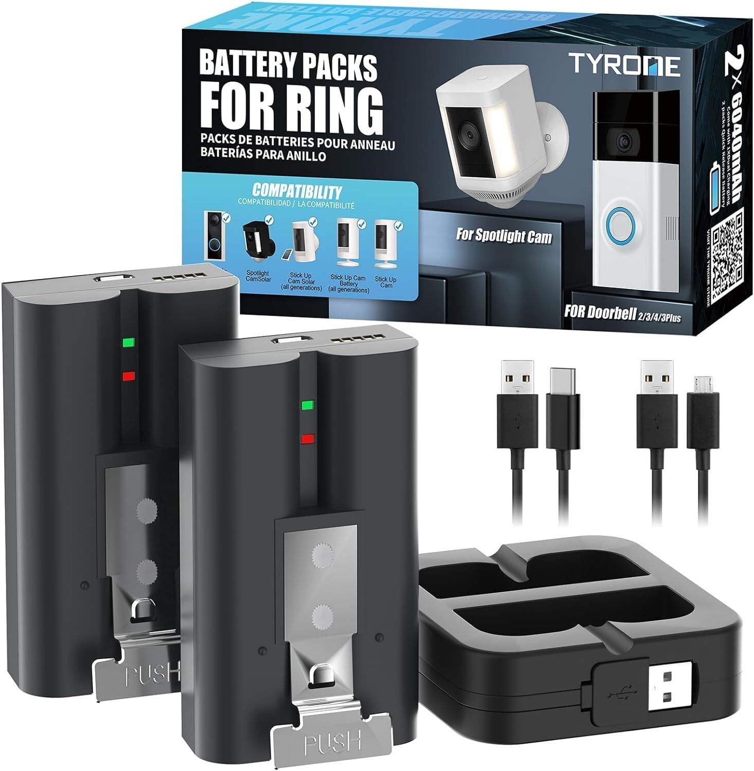 Doorbell Battery Compatible with Ring Doorbell Camera 2/3/4, Spotlight Cam