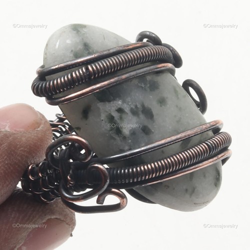 Anniversary Gift For Her Moss Opal Wire Wrap Ring Size 9.5 Copper Jewelry