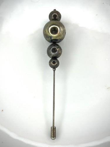 Hat Pin Stick Pin 4 Spinnable Metal Orbs 4” Long Silver Tone Gunmetal Vintage - Imagen 2 de 5