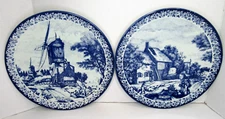 2 Vtg Chemkefa Holland DELFTS BLAUW Blue Wall Charger Plate De Herfst Zomer Big