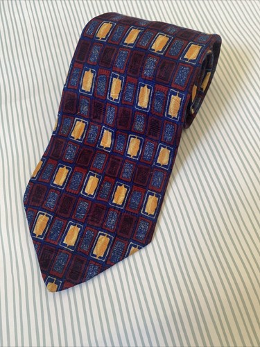 Corbata Robert Talbot Vintage Azul Rojo Dorado Seda 100% - Imagen 7 de 8