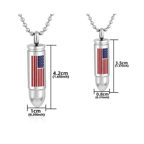 Flag Bullet Urns Necklace for Ashes Stainless Steel Cremation Pendant Necklace - Picture 7 of 14