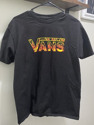 Vans Flames Logo Skate T-Shirt Men's Medium | Black Red Orange Fire | Pre-owned