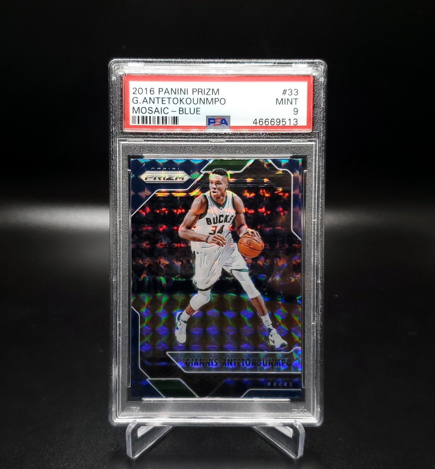 GIANNIS ANTETOKOUNMPO 2016-17 PANINI PRIZM MOSAIC BLUE PRIZM SP PSA 9 MINT BUCKS