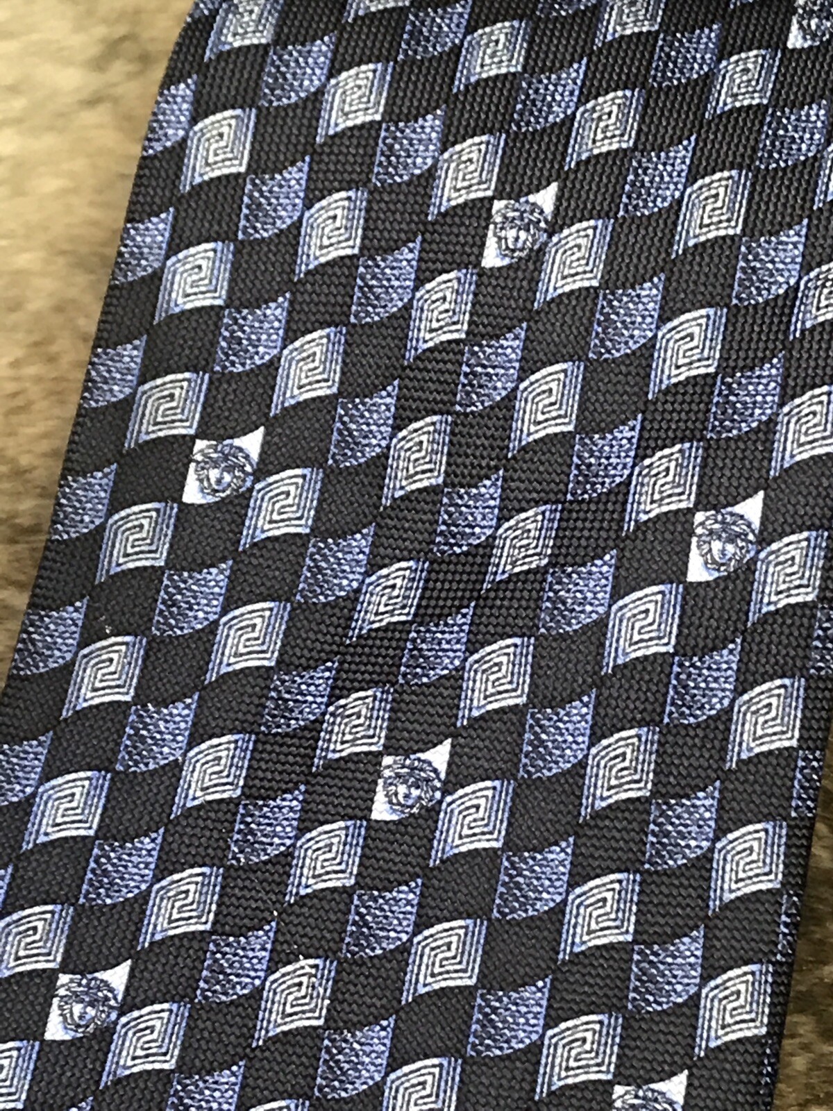 Versace Men's Necktie Blue w/ Medusa Head Accents 100 Silk Made In