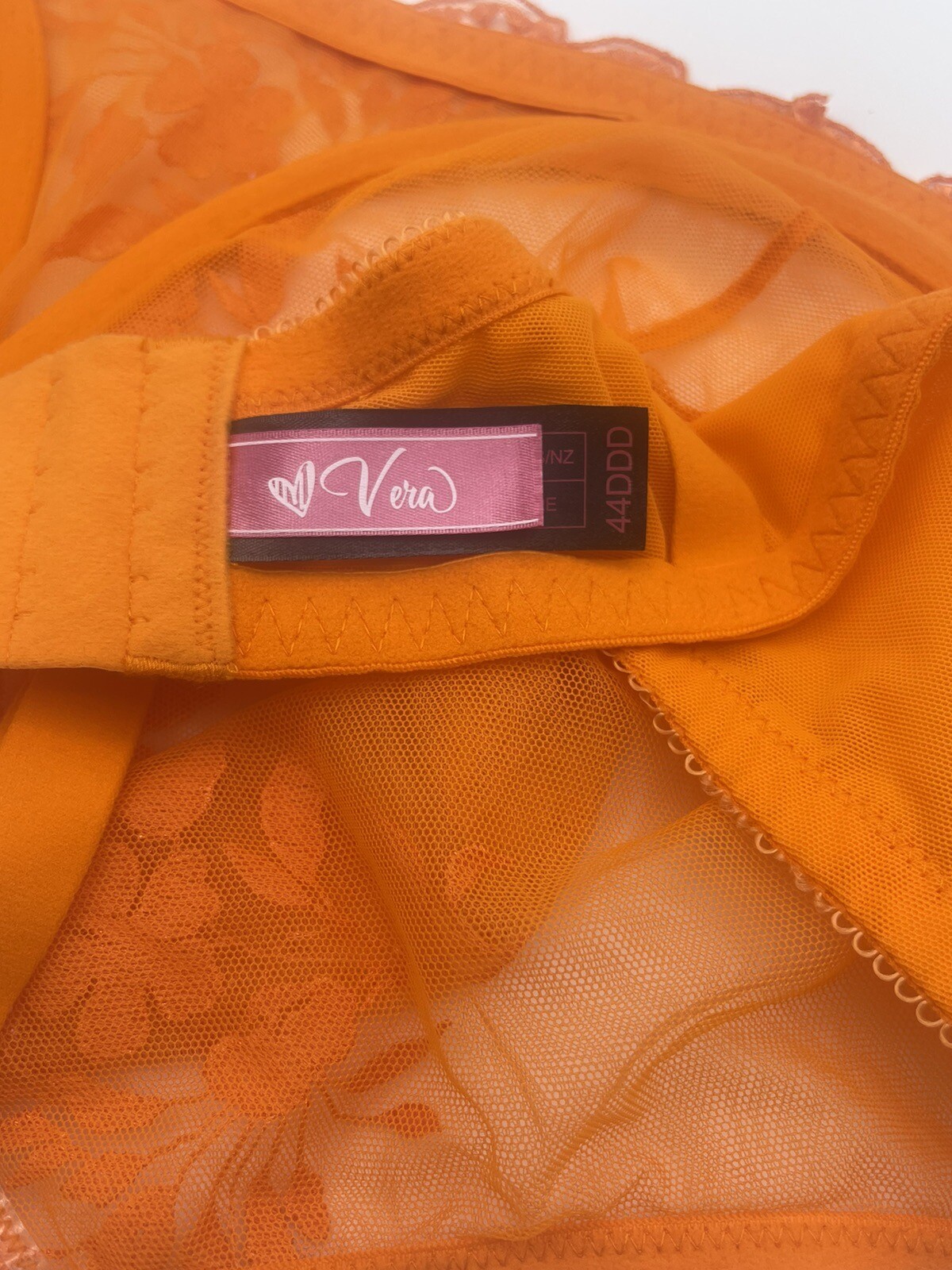 Love, Vera Glittering Embroidered Bra In Orange Crush Sz