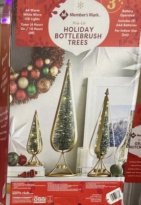 Pre-Lit Holiday Bottlebrush Trees Set of 3, Warm White LED, Indoor