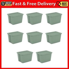 Sterilite 18 Gallon Plastic Storage Bin with Snap-on Lid, Green, 8 Count