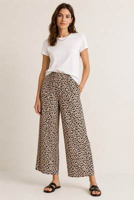 J.Crew 100% Silk Leopard Print Wide Leg Ankle Pants Pull On Size 8 NWT