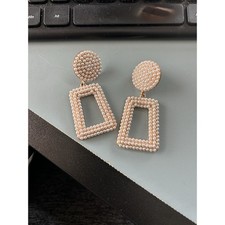 White Pearl Rectangular  Round Beaded Drop Earrings, for Pierced Ears