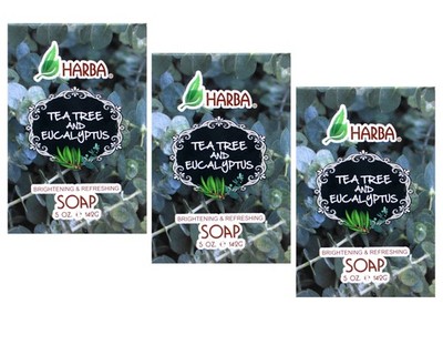 Harba Bath Soap, Brightening & Refreshing, Tee Tree & Eucalyptus, 5 OZ - 3 Pack