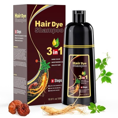 Haarfärbeshampoo Dunkelbraun 3 in 1 Hair Dye Shampoo 500ml gegen graue Haare