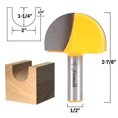 2'' Diameter Core Box Router Bit - 1/2'' Shank - Yonico 19109