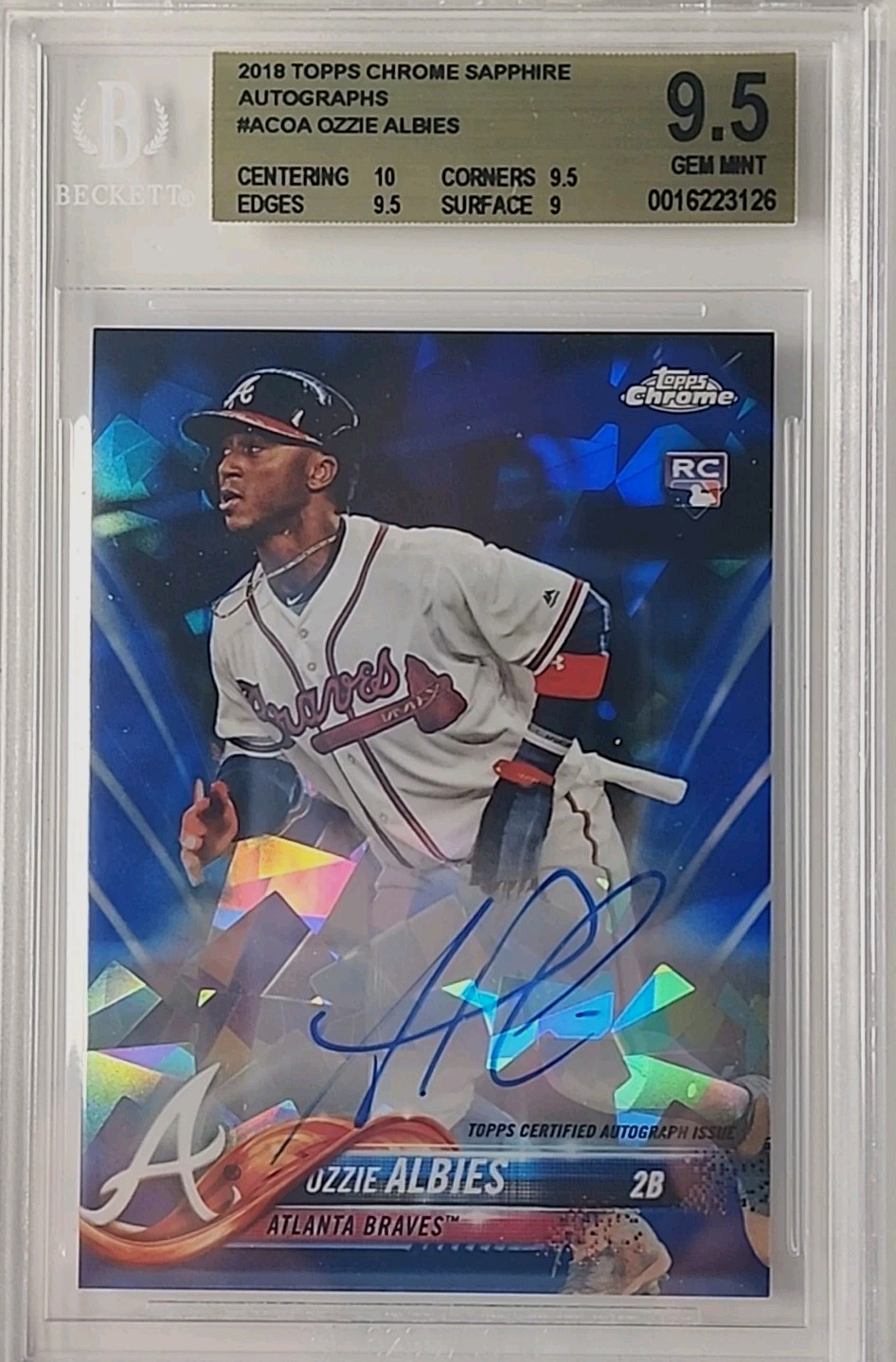 2018 Topps Chrome Sapphire Ozzie Albies Auto Rookie RC #ACOA BGS 9.5 Gem Mint